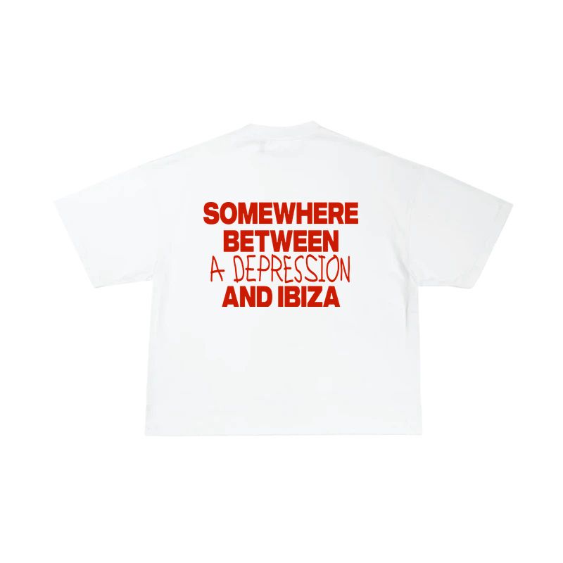 8MI Heavy Oversized Boxy Tee - Somewhere Between A Depression And Ibiza - White - BACK - a2462b7a2405452adfa33adafe404c21778120f285bd43f9fc4099b281438602
